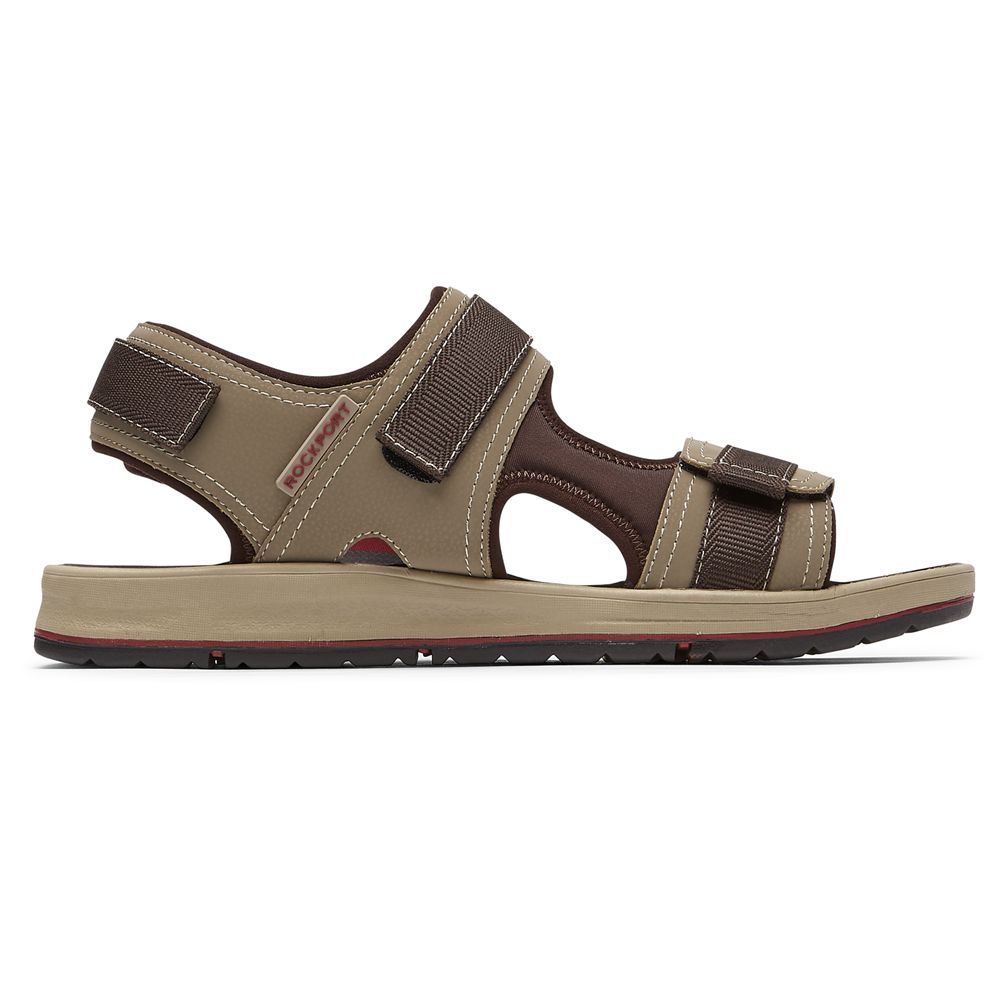 Rockport Men's Lucky Bay Sport 3 Strap Sandals - Brown - USA (6873PZCSL)